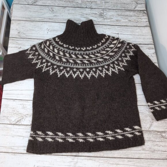 Chunky Wool Nordic Knit Sweater Brown White Fair Isle Pattern – Unisex 22.5" - Picture 8 of 8